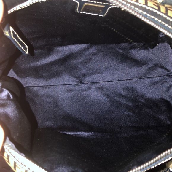 FENDI Zucca Boston Navy Blue Leather Grey Canvas Tote Carry-On Bag Speedy 30 EUC - Picture 5 of 17